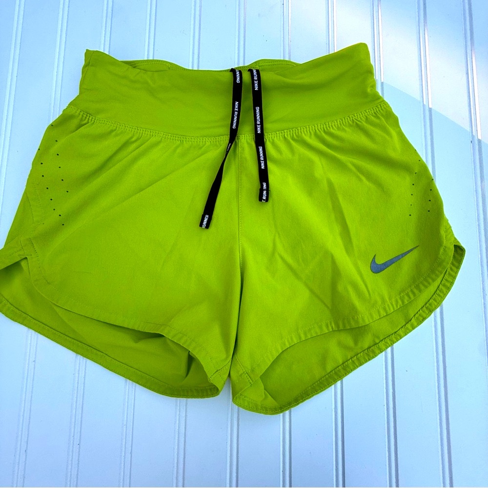 Nike Women's Neon Green Athletic Running Shorts - Picture 3 of 6